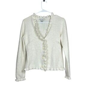 Jillian Jones Women’s White Rabbit Hair Angora/Lambswool Raffle Knit Sweater PM